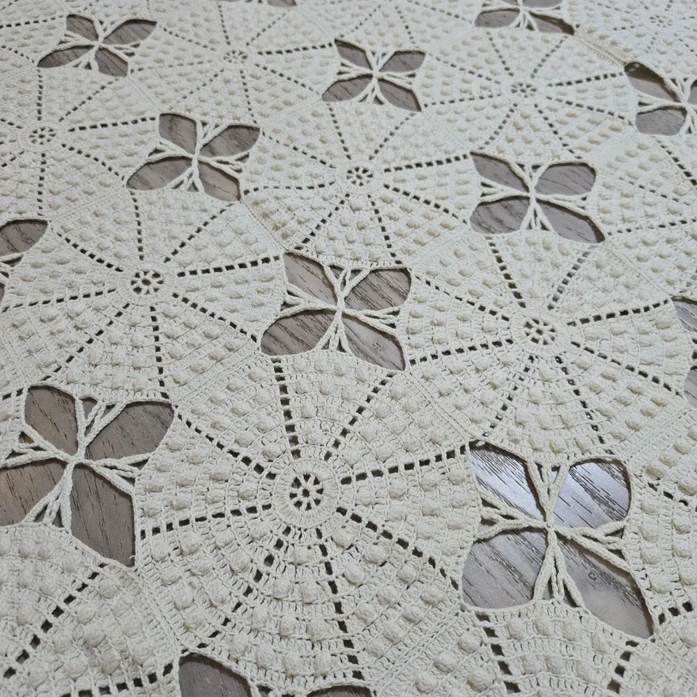 VTG Handmade Crochet Ecru Cotton Bedspread Coverlet King Bed cover 88x102‎ Rare